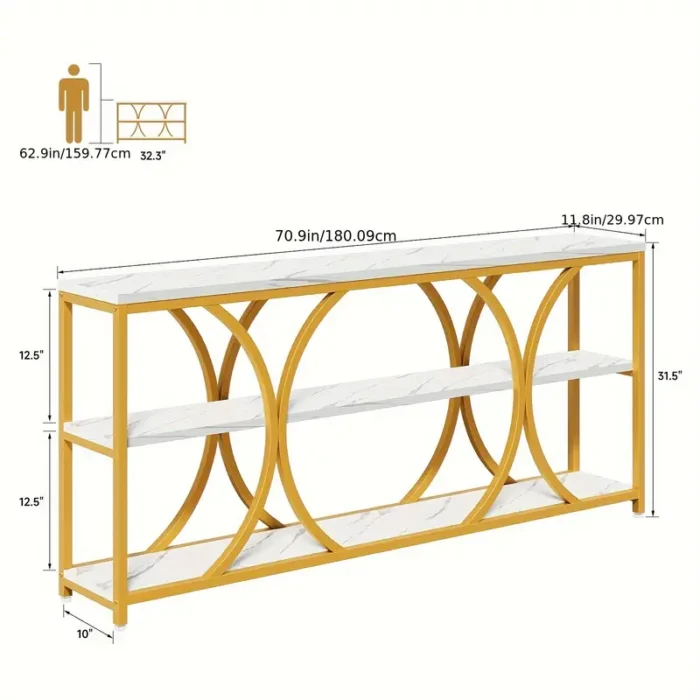 70.8" Gold Console Table, 3 Tier Entryway Table, Hallway Table - Image 2