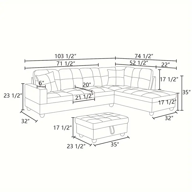 Sectional Sofa Set for Living Room, L Shape Sectional Couch with Large Storage Ottoman for Apartment, Living Room Furniture Set for Home, Right Hand Facing for Living Room, Apartment, Office - Image 4