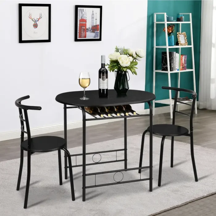 VINGLI 3 Piece Bistro Dining Set, Kitchen Compact Table Breakfast Table, Space-Saving Design Kitchen Wooden Table and 2 Chairs - Image 4