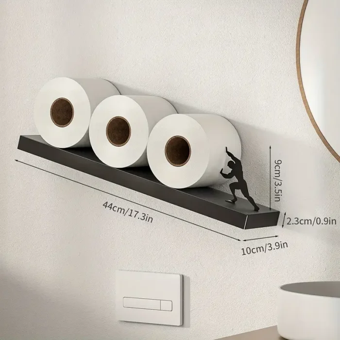 Creative Wall-Mounted Toilet Paper Holder with Silhouette Accent - Self-Adhesive, Wooden and Iron Material, Bathroom Tissue Roll Storage for Home and Kitchen Use - 1pc - Image 4