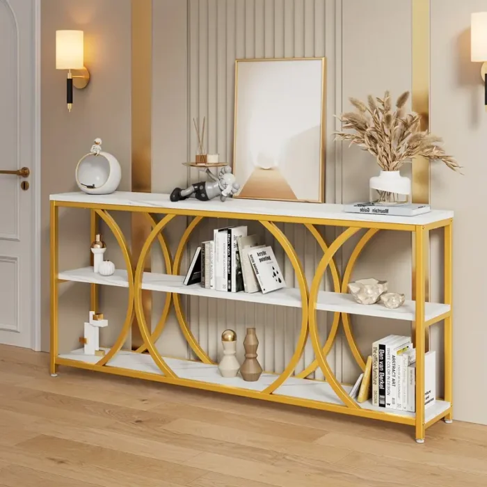 70.8" Gold Console Table, 3 Tier Entryway Table, Hallway Table - Image 4